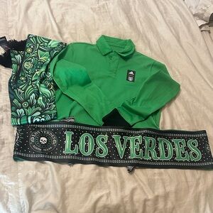 Adidas Austin FC Polo Shirt in Green and 2 scarves